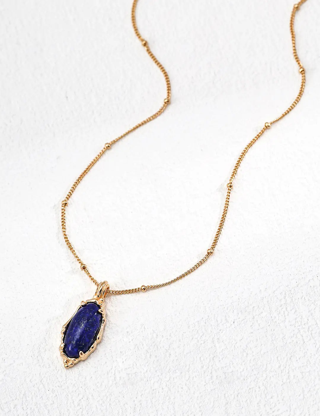 Celeste Lapis Necklace with natural stone on gold-plated silver satellite chain