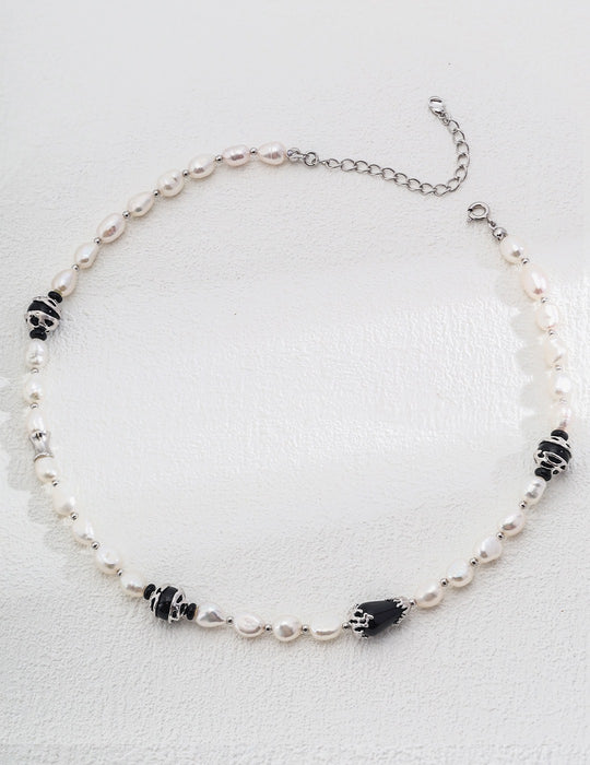 Serenity Black Onyx  Freshwater Pearl Necklace