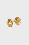 Aimee Floral Statement Gold Earrings featuring intricate floral design in 18K gold-plated brass, showcasing British elegance and craftsmanship