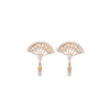 Aimee Freshwater Pearl Hand-Fan Drop Earrings featuring intricate fan-shaped design with delicate pearls and a dangling pearl drop, inspired by traditional hand fans.