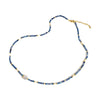 Camile Turquoise Lapis Lazuli Pendant Necklace featuring vibrant blue lapis lazuli beads with gold accents, measuring 45 cm in length, displayed on a white background."