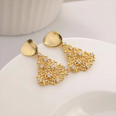 Luxurious Gold Filigree Earrings with Sparkling Diamonds by Anais & Aimee