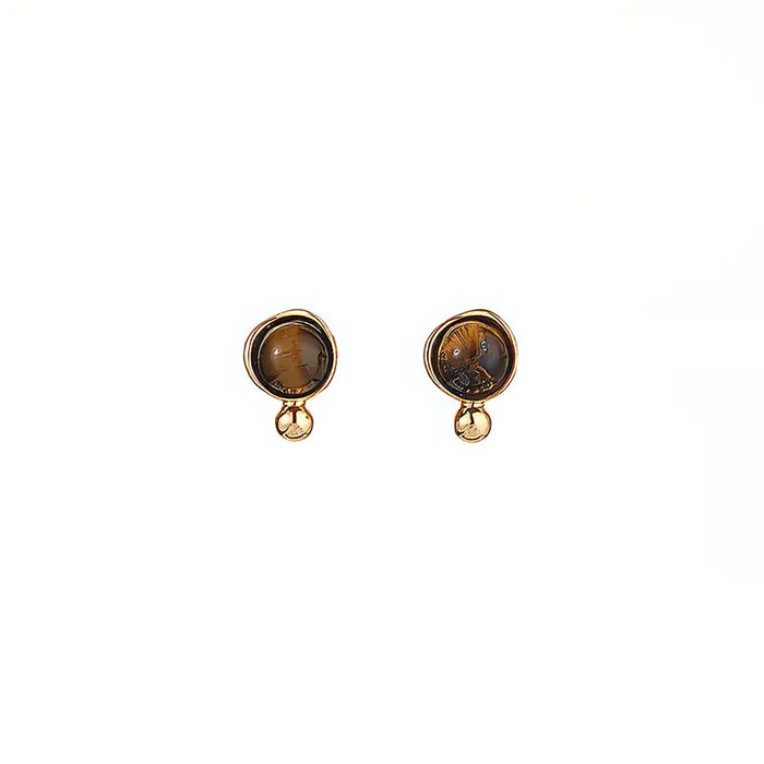 Anais & Aimee Classic Tiger's Eye Stud Earrings featuring genuine tiger's eye gemstones set in a luxurious gold-plated design. Perfect for adding a touch of elegance and sophistication to any outfit.
