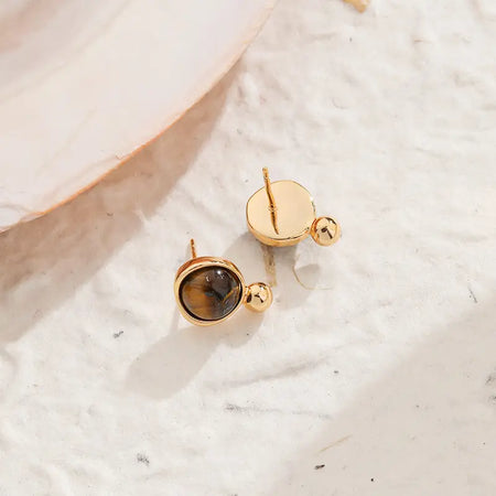  Elegant Classic Tiger's Eye Stud Earrings by Anais & Aimee, featuring genuine tiger's eye gemstones set in luxurious gold plating. Perfect for women's high-quality gemstone jewelry and sophisticated fashion accessories.