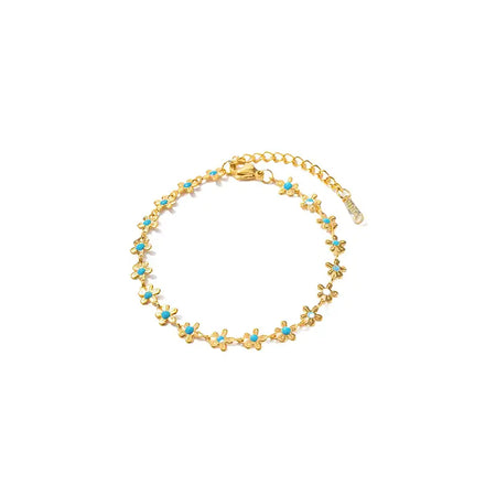 Dainty Gold Bracelet with Blue Flower Accents - Trendy Floral Jewelry for Women