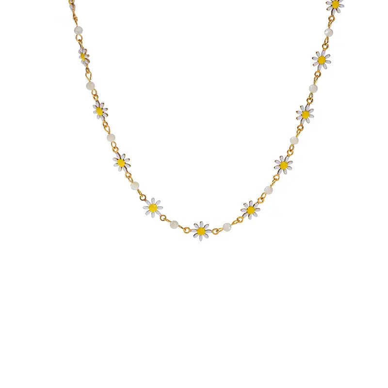 Dainty White Flower Chain Necklace