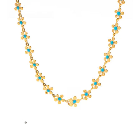 Dainty Blue Flower Necklace - Elegant Gold Chain Adorned with Tiny Blue Floral Charms, Perfect for Adding a Touch of Feminine Charm to Any Outfit"