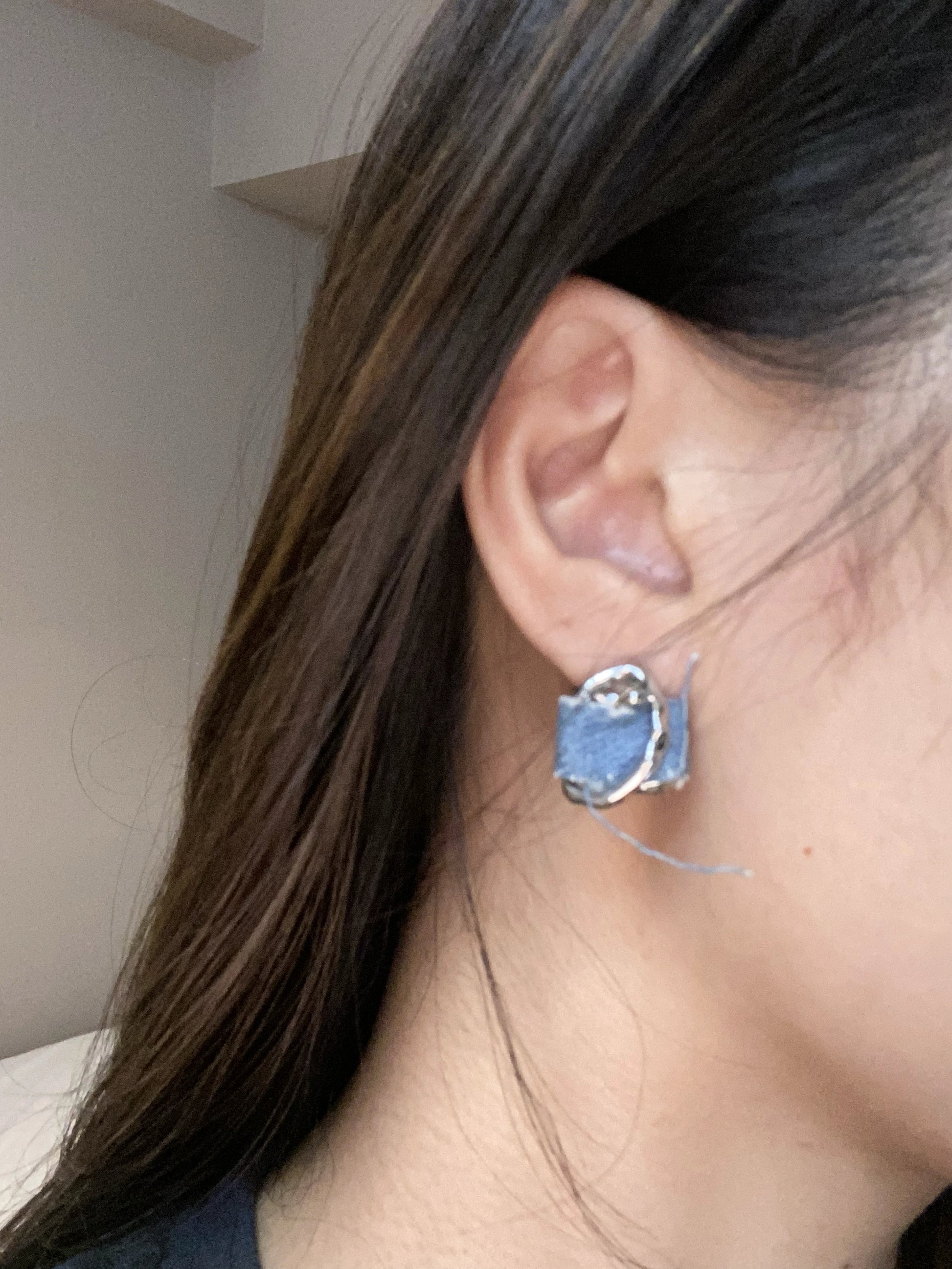 Anais&Aimee Denim Angel Silver Statement Earrings 90-degree product view UK