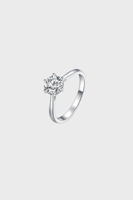 Elysian Moissanite Engagement Ring with a 1.0ct brilliant-cut stone in a classic six-prong sterling silver setting. Luxury UK jewellery for timeless elegance