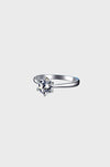 Side angle of the Elysian Moissanite Ring, featuring a round 1.0ct moissanite stone set in polished sterling silver. Affordable and ethical engagement ring UK."