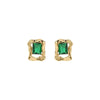 Anais & Aimee Evergreen Emerald Stud Earrings featuring vibrant emerald gemstones set in a unique, organic-shaped gold-plated design. Perfect for adding a touch of timeless elegance and sophistication to any outfit.