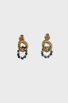 Handmade Lapis Lazuli Drop Earrings UK – Gold-plated twisted design with natural Lapis Lazuli beads, perfect for a luxury gemstone jewellery statement