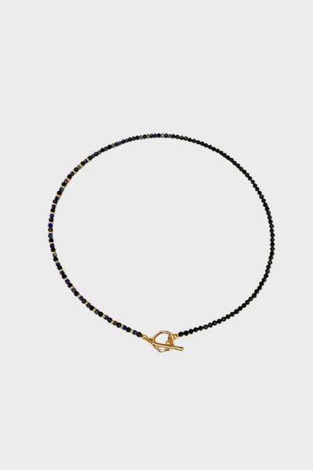 Georgia Chain Necklace UK – Elegant Lapis Lazuli & Black Spinel gemstone necklace with 14K gold-filled beads, perfect for timeless luxury jewellery styling