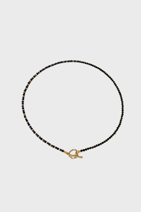 Georgia Chain Necklace UK – Elegant Lapis Lazuli & Black Spinel gemstone necklace with 14K gold-filled beads, perfect for timeless luxury jewellery styling