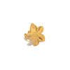 Gold ring featuring a detailed hibiscus flower design with polished petals, displayed against a white background.