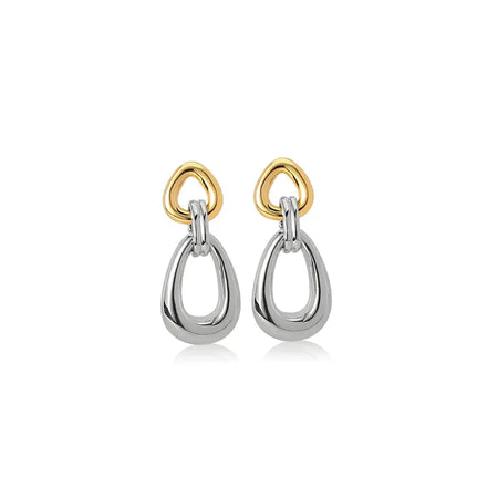 Medley Mix Metal Drop Earrings featuring a stylish combination of silver and gold geometric links, offering a modern and sophisticated look.