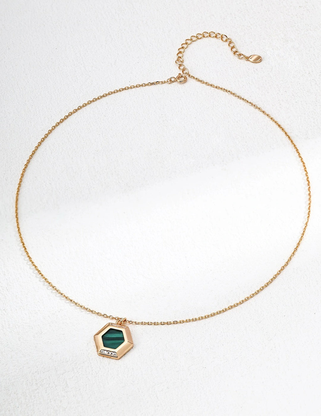 Anais&Aimee Nove hexagon malachite pendant necklace with gold chain – UK gemstone jewellery