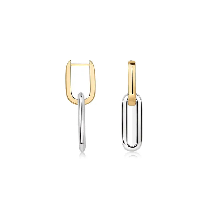 Ovate Double Mixed Metal Link Hoop Earrings in gold and silver, modern design by Anais & Aimee.