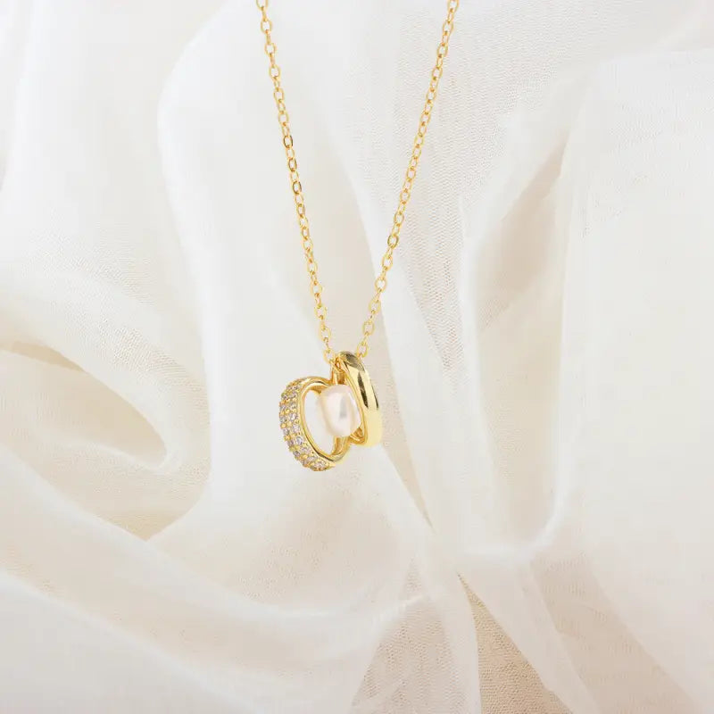 Chic Pearl Encrusted Golden Pendant on Adjustable Chain