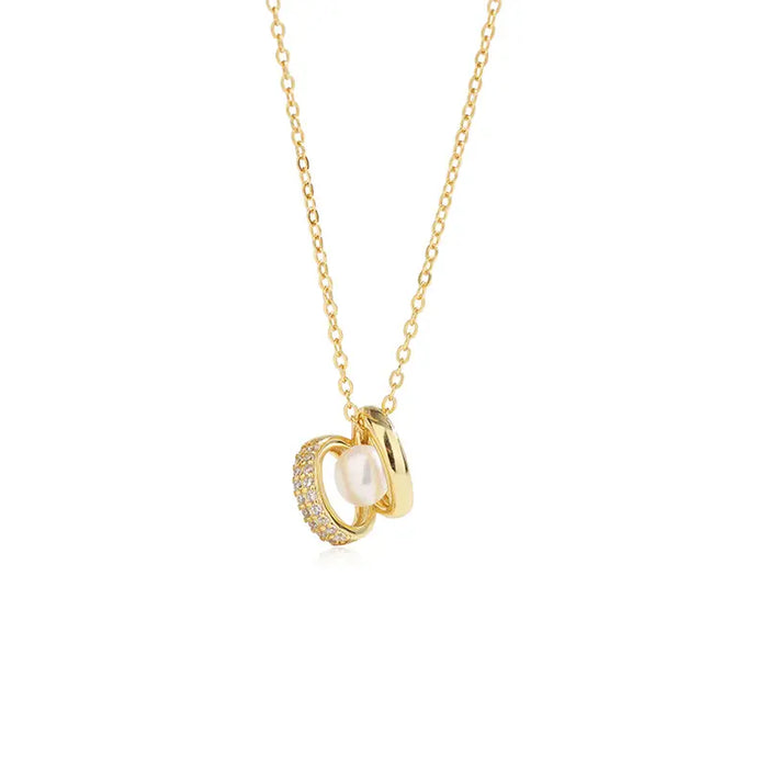 Luxurious Gold-Tone Pearl Pendant Necklace with Crystal Pavé Detail