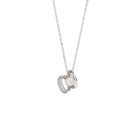 Sterling Silver Pearl Necklace with Pavé Crystal Detail by Anais & Aimee