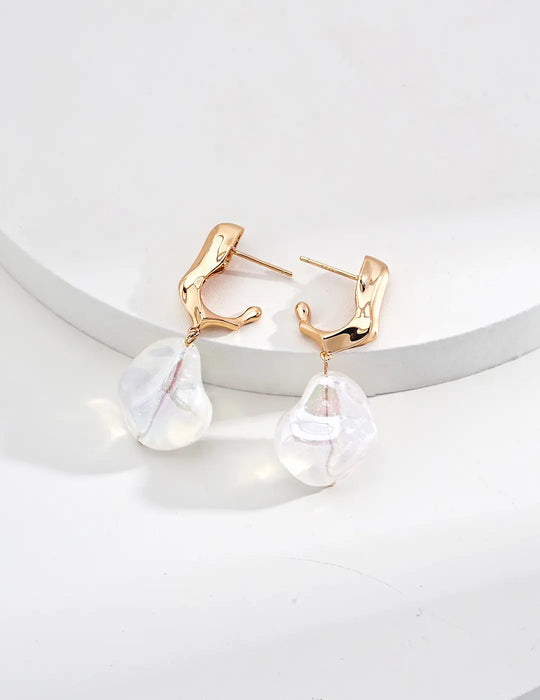 Anaïs & Aimee Resin Stone Natural Baroque Earrings in Vintage Gold and Sterling Silver, a modern UK-inspired design with elegant resin details for timeless sophistication