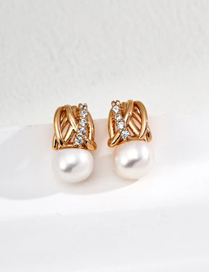 Startrail pearl earrings – freshwater pearl drops with zircon, UK