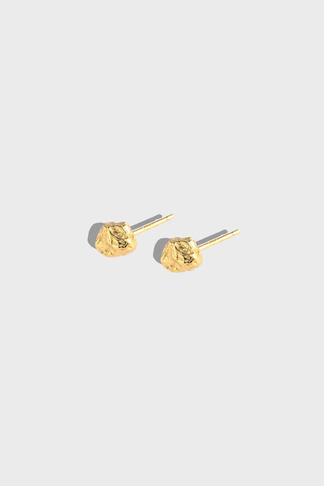 Unique gold tin foil texture stud earrings with a raw, crinkled finish, designed in gold-plated metal for an elegant yet edgy statement.