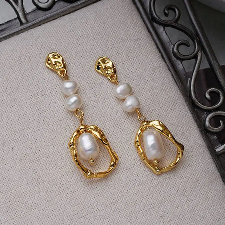 Elegant Gold Hoop Earrings with Unique Baroque Pearls
