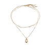 an elegant layered necklace, featuring two distinct yet complementary gold chains. The shorter chain has a simple, delicate design, while the longer chain includes a small, lustrous pearl pendant encased in a gold setting that enhances its natural glow. This necklace combines minimalistic and classic elements, creating a versatile accessory perfect for both everyday wear and more formal occasions. The layering of the chains adds depth and a contemporary feel to the piece