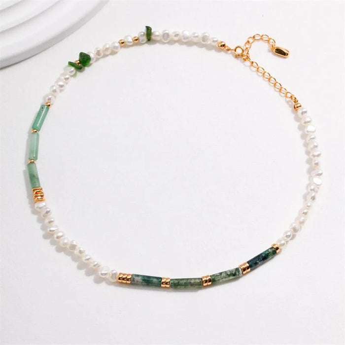 Aquatic Agate Aventurine Pearl Necklace_anais&Aimee