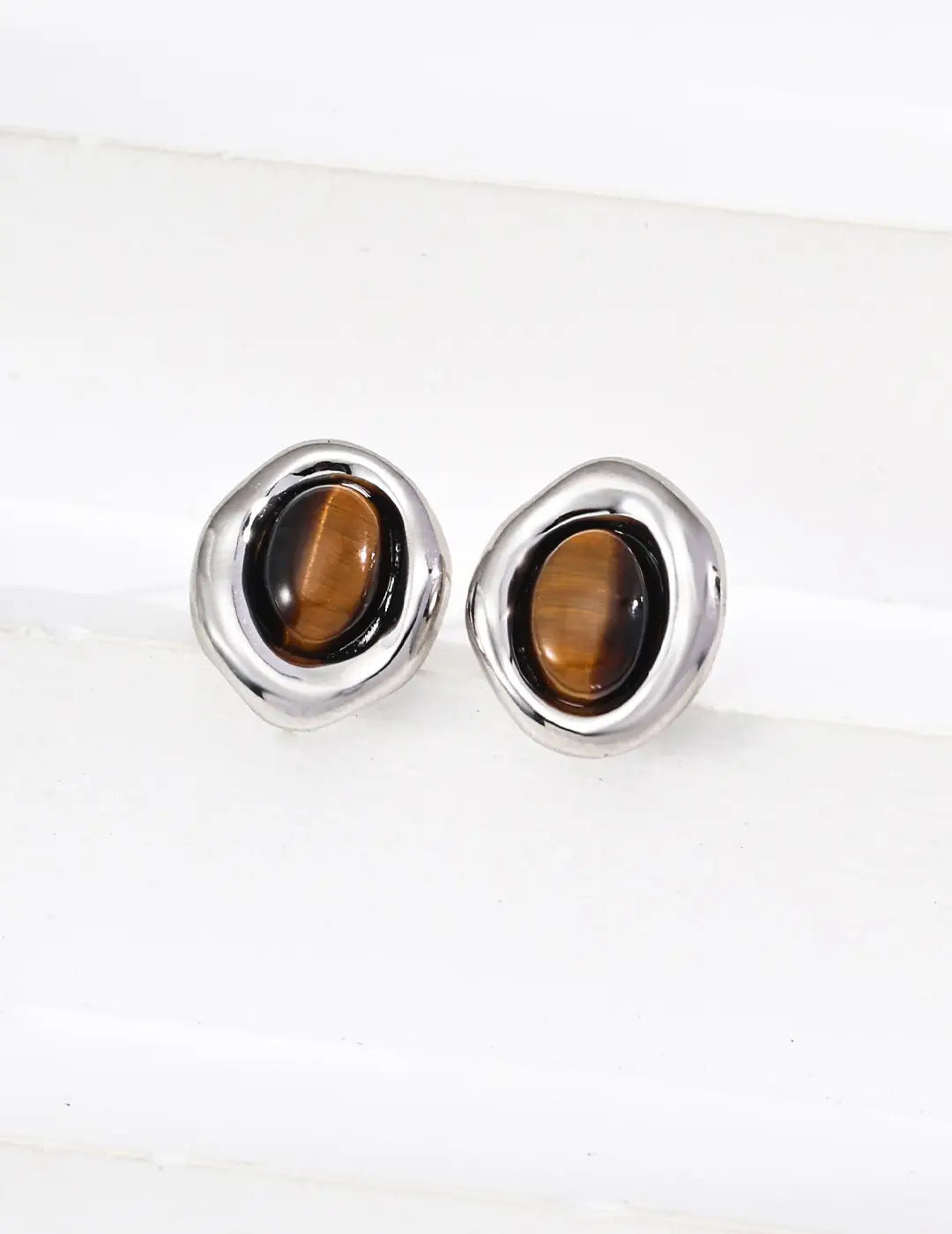 Luxury Tiger's Eye Earrings by Anaïs & Aimee, crafted in sterling silver with a vintage gold finish, ideal for UK fashion enthusiasts.